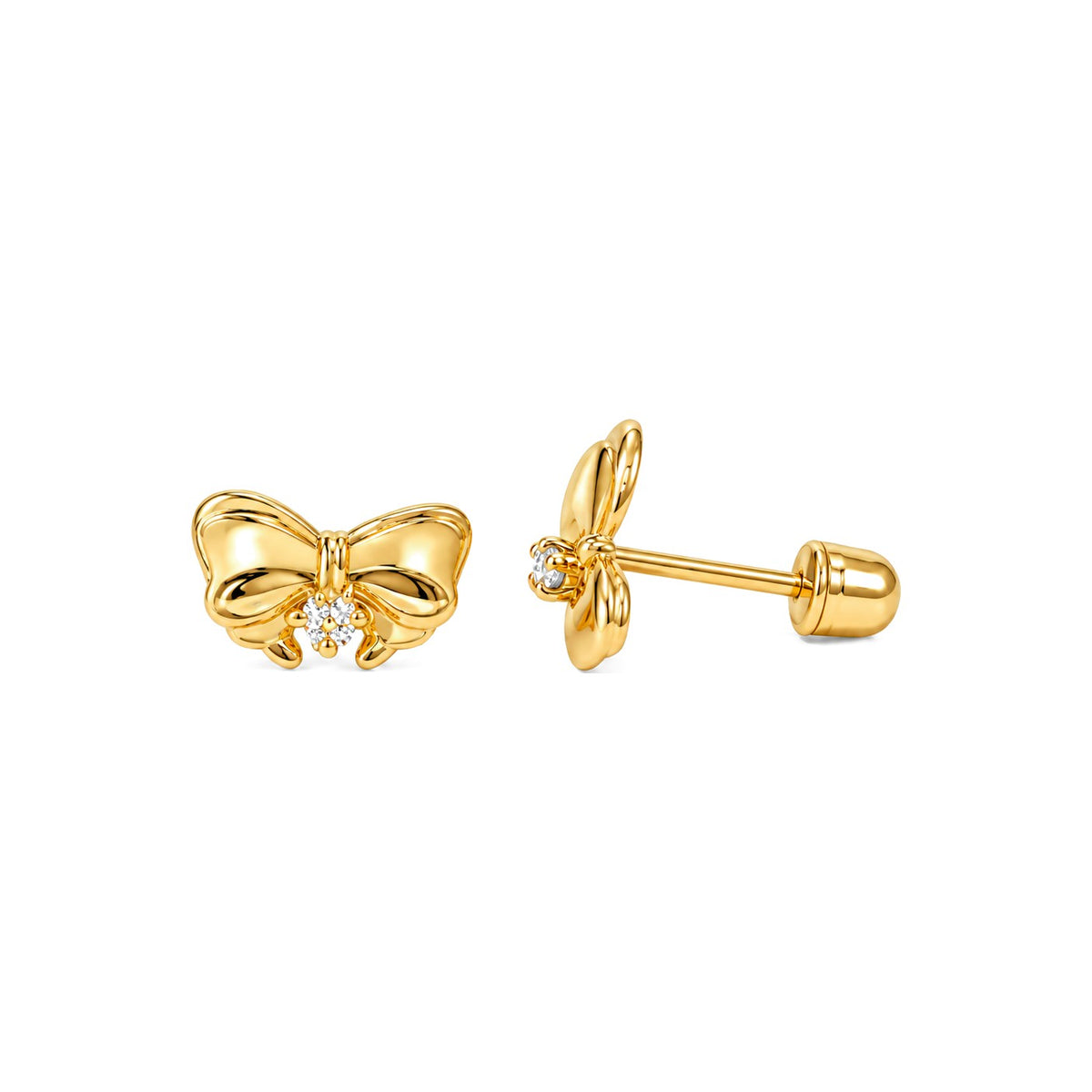 Aretes para Bebé Oro 14k Moño con Circonio