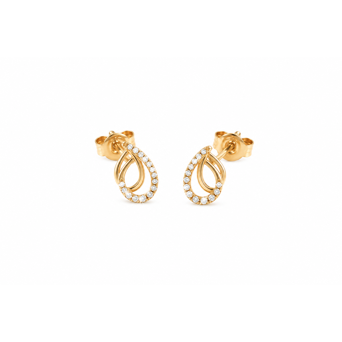 6x10mm Aretes de Dama Oro 14k Gota Doble Contorno con Diamantes Naturales