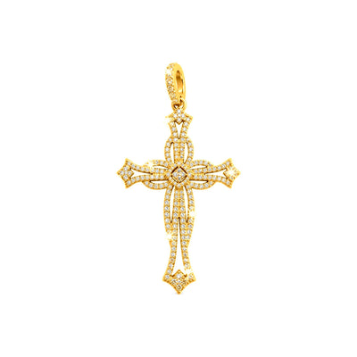 Dije Cruz Gótica Calada Oro 14k con Diamantes Naturales