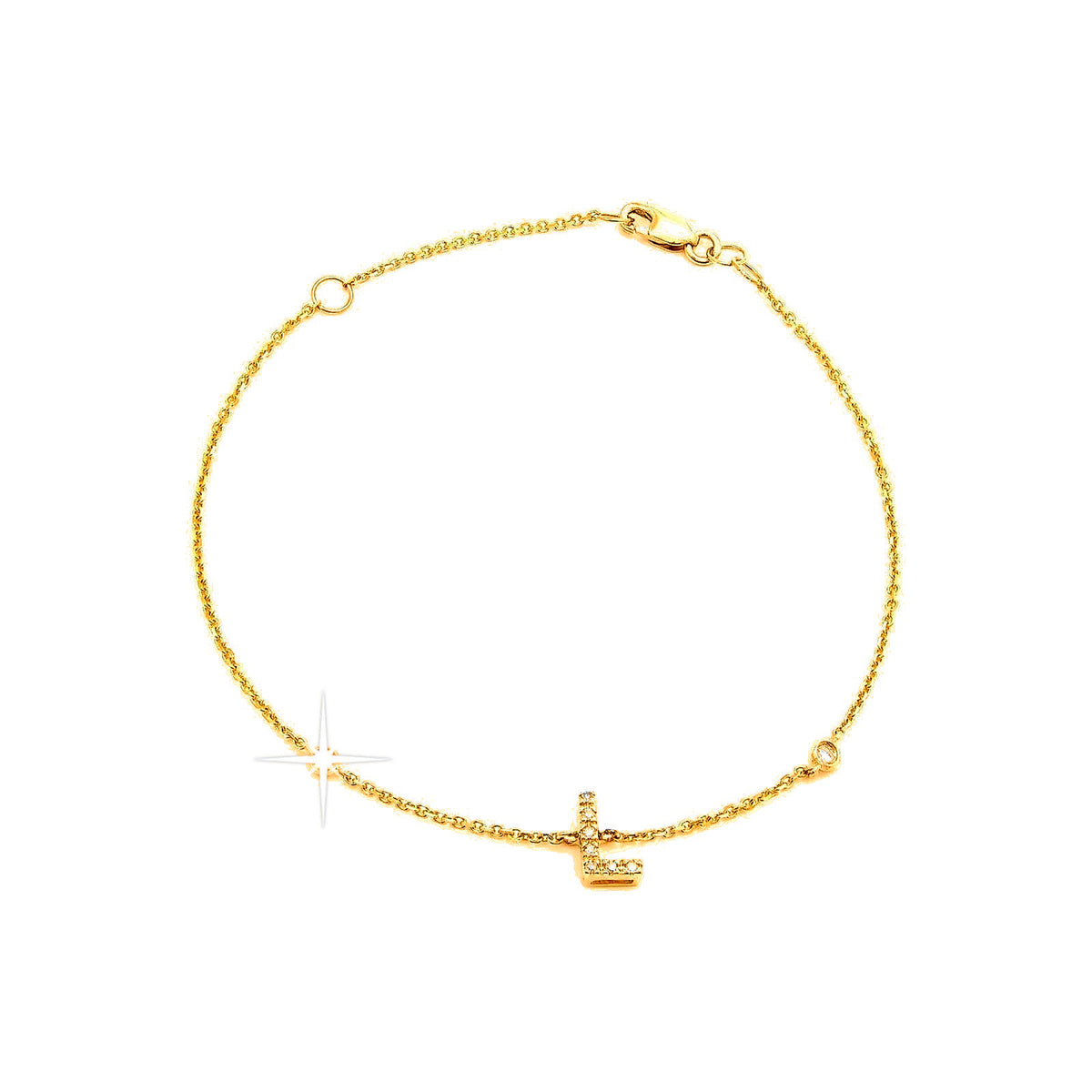 7mm Brazalete de Dama Oro 14k Inicial Pavé con Diamantes Naturales