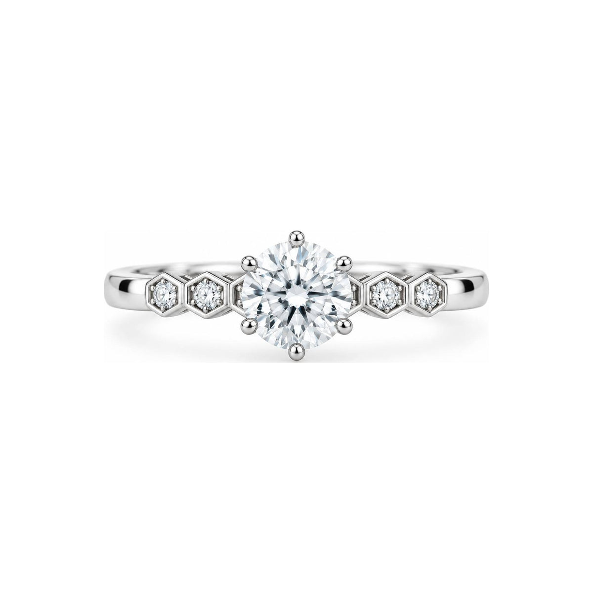Anillo de Compromiso Solitario Acentos Hexagonales Moissanite S925