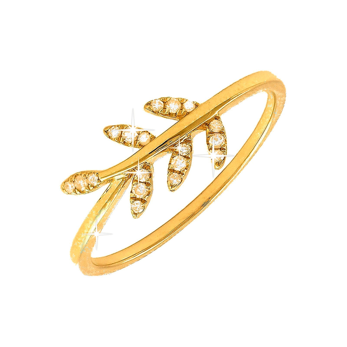 Anillo de Dama Oro 14k Hoja Pavé con Diamantes Naturales