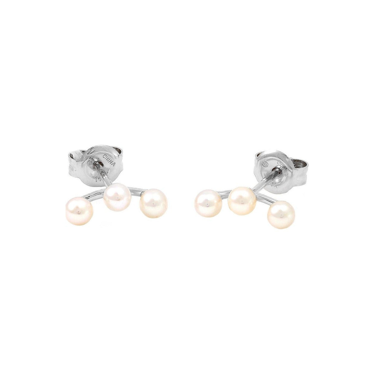 Aretes de Dama Oro Blanco 14k Trepador Gota con Perla