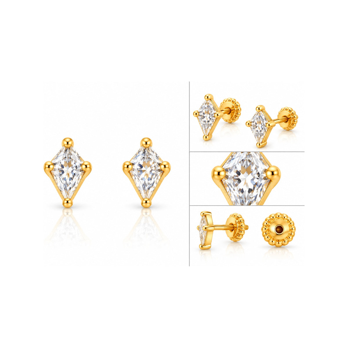 Aretes para Bebé Oro 14k Piedra Kite en Garras de Bolitas
