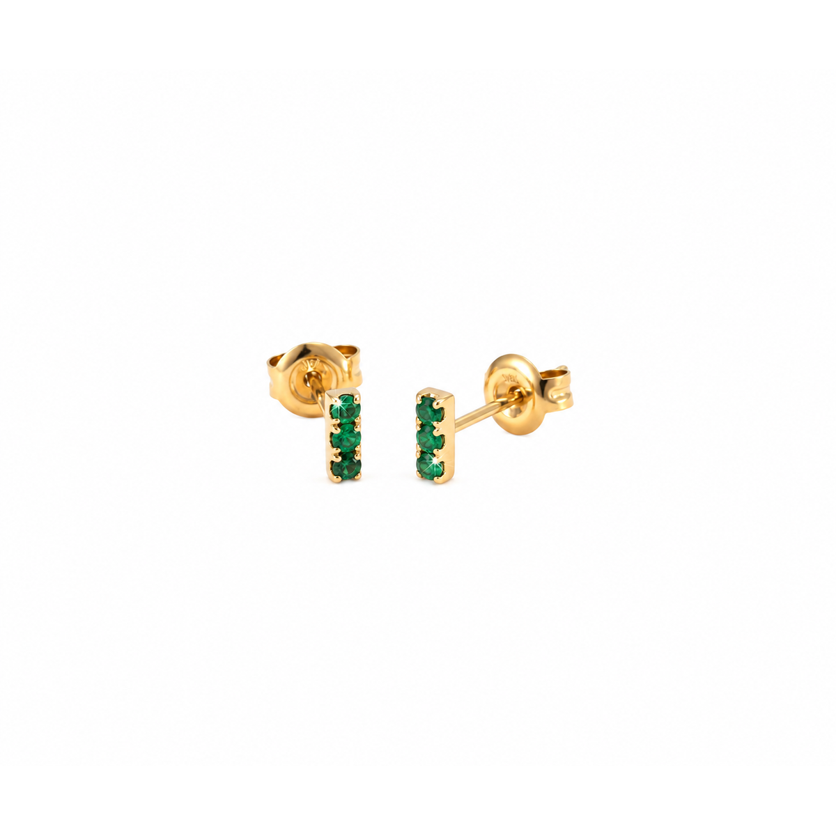 2x5mm Aretes de Dama Oro 14k Barra de Granates Verdes