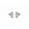 3x9mm Aretes de Dama Oro Blanco 14k Barra de Topacio Azul con Diamantes Naturales