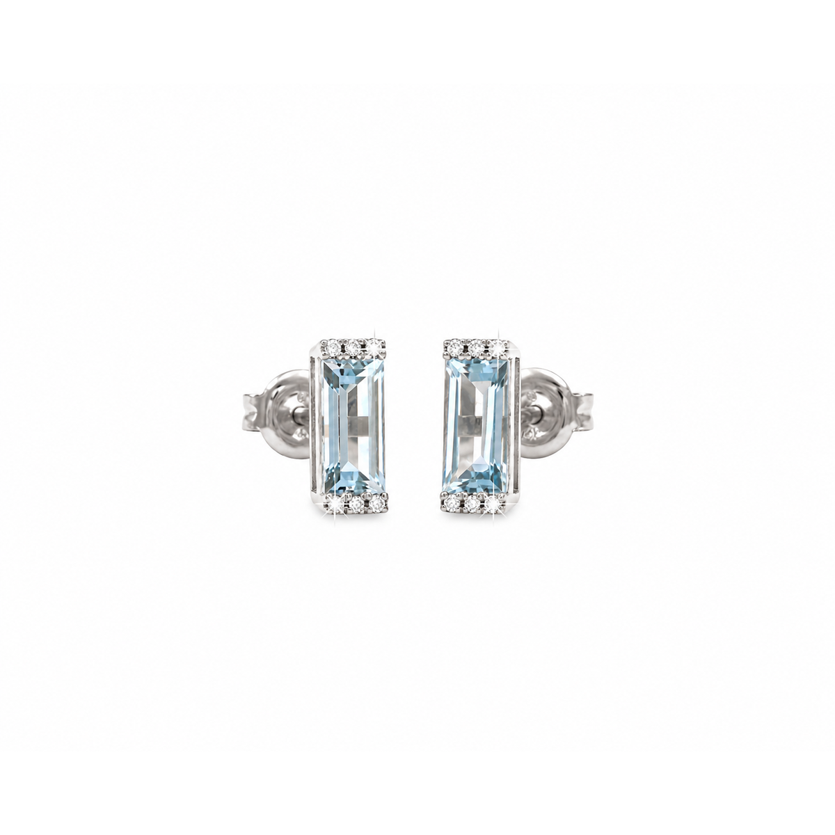 3x9mm Aretes de Dama Oro Blanco 14k Barra de Topacio Azul con Diamantes Naturales
