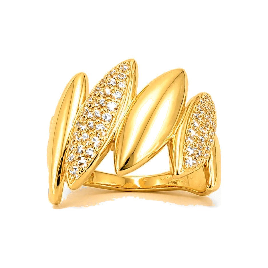 Anillo de Dama Oro 10k Hojas Puntiagudas con Circonios