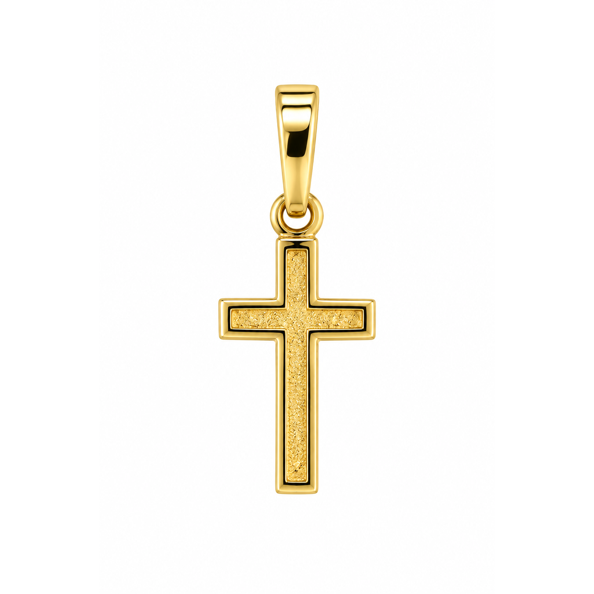 10mm x 5mm Dije Cruz con Centro Texturizado Oro 14k