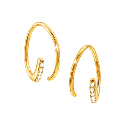 Aretes de Dama Oro 14k Espiral Abierta con Línea de Diamantes Naturales