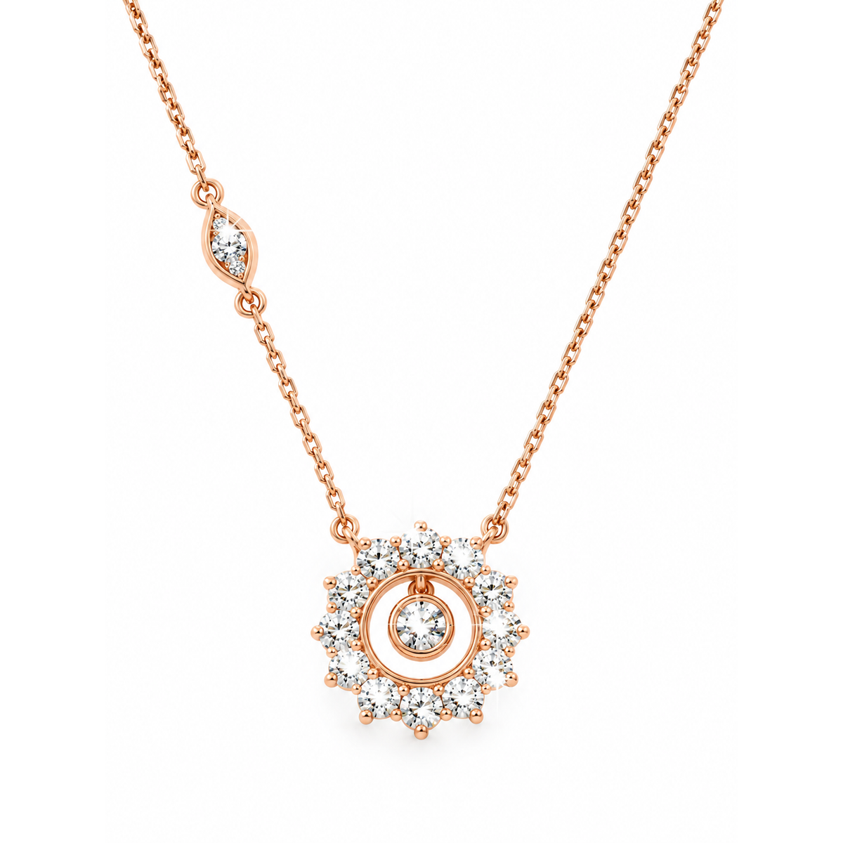 Collar Flor Halo Diamante Natural Oro Rosa 18k Ajustable