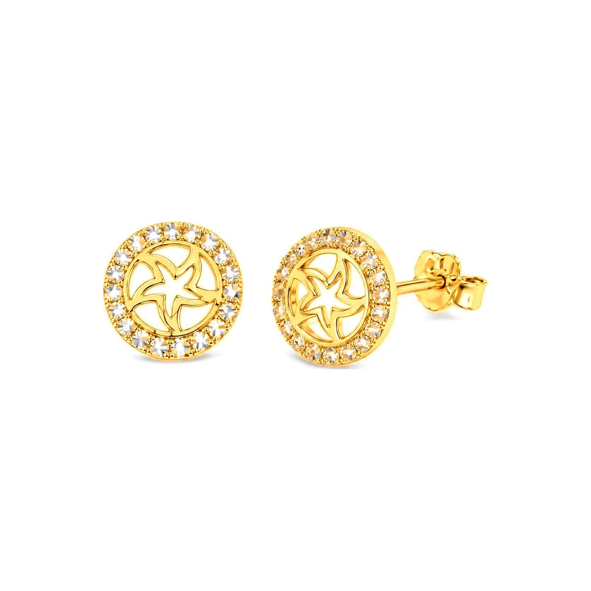 Aretes de Dama Oro 10k Estrella Calada con Halo