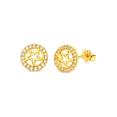 Aretes de Dama Oro 10k Estrella Calada con Halo
