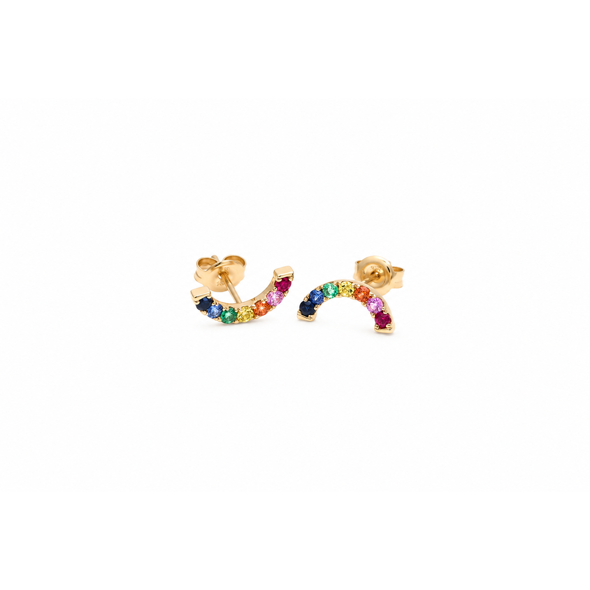 12.06mm Aretes de Dama Oro 14k Arco Arcoíris de Zafiros, Rubí y Esmeralda