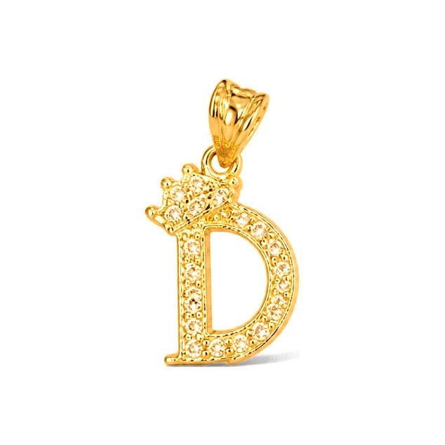 Dije Letra D Coronada con Circonios Oro 10k