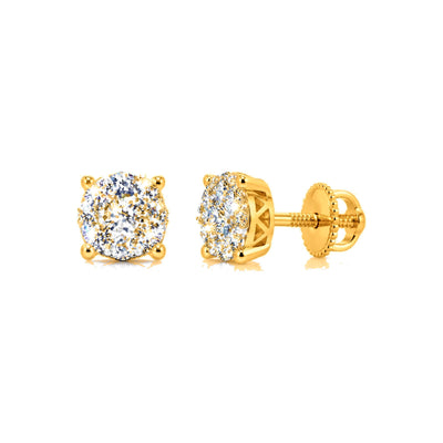 Aretes para Bebé Oro 10k Cluster con Diamantes Naturales