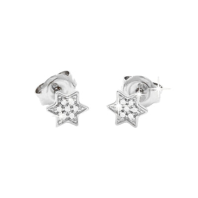 6mm Aretes de Dama Oro Blanco 14k Estrella Pavé con Diamantes Naturales