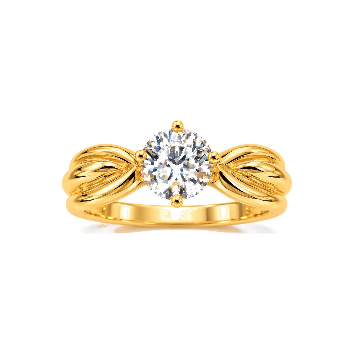 Anillo de Matrimonio Dama Oro 14k Solitario Lazo Acanalado