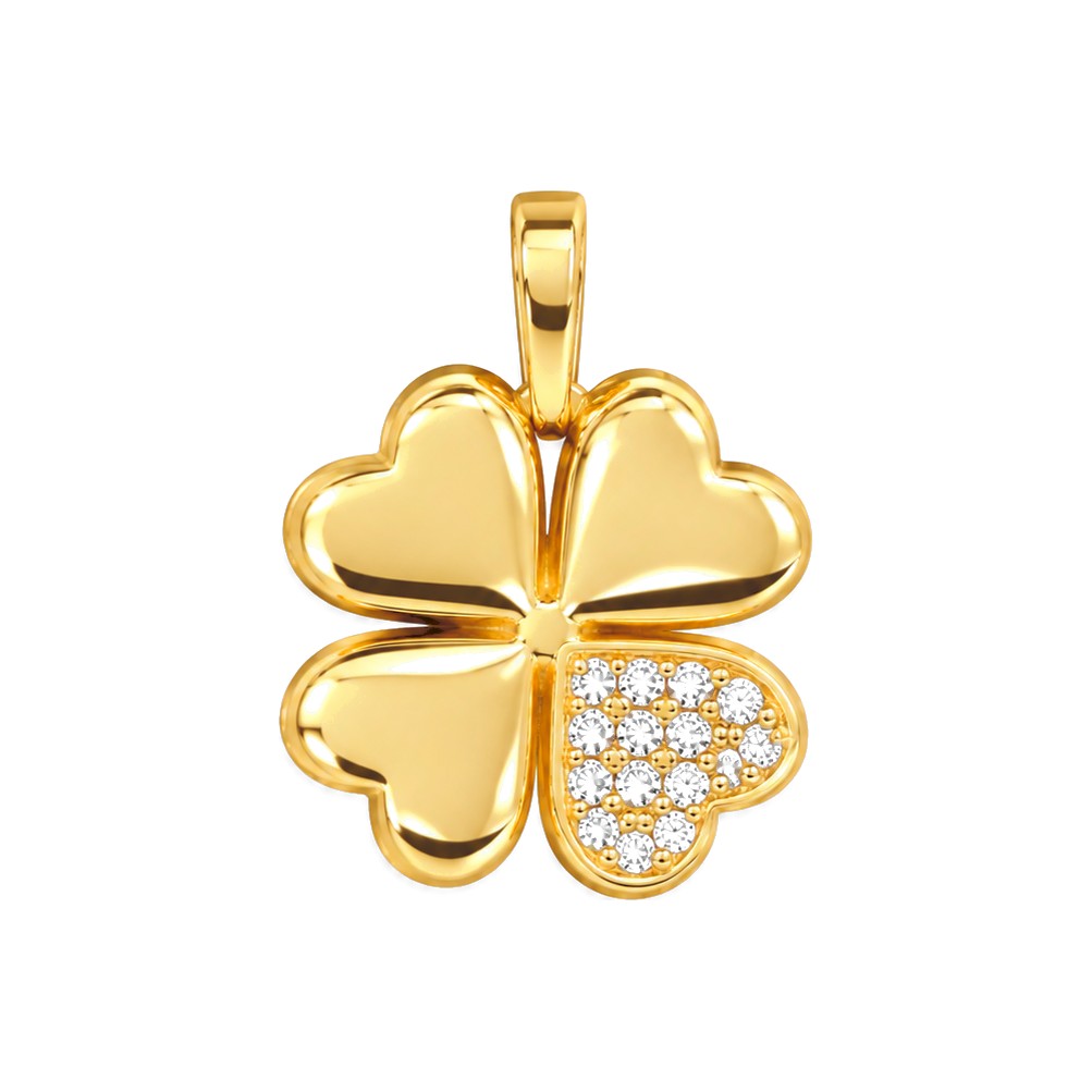Dije Trébol de Corazones Oro 14k con Circonios