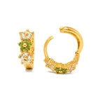 Aretes de Dama Oro 14k Aro Flores Diamante Natural y Esmeralda