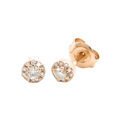 4mm Aretes de Dama Oro Rosa 14k Topos Redondos con Diamantes Naturales