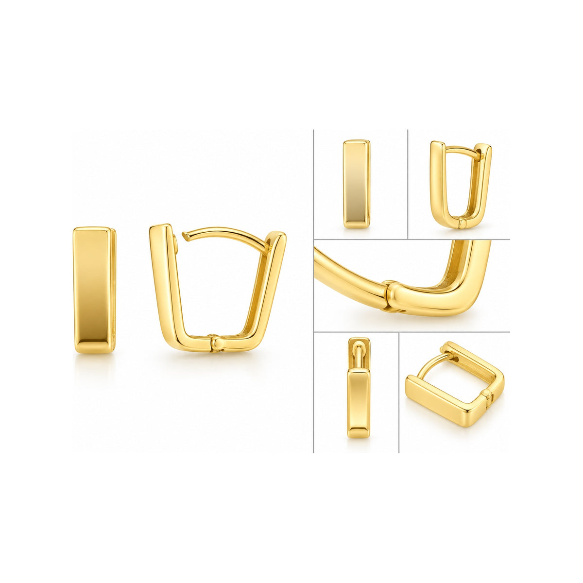 12mm Aretes de Dama Oro 10k Huggie Cuadrado Liso