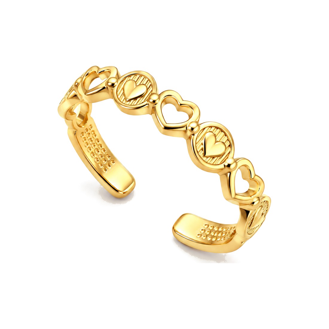 Anillo para el Dedo del Pie Oro 10k Abierto con Corazones Calados y Medallones