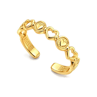 Anillo para el Dedo del Pie Oro 10k Abierto con Corazones Calados y Medallones