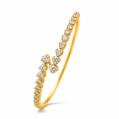Brazalete Oro 14k Bangle con Racimo de Diamantes Naturales