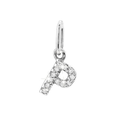 12mm Dije Oro Blanco 14k Inicial Pavé con Diamantes Naturales