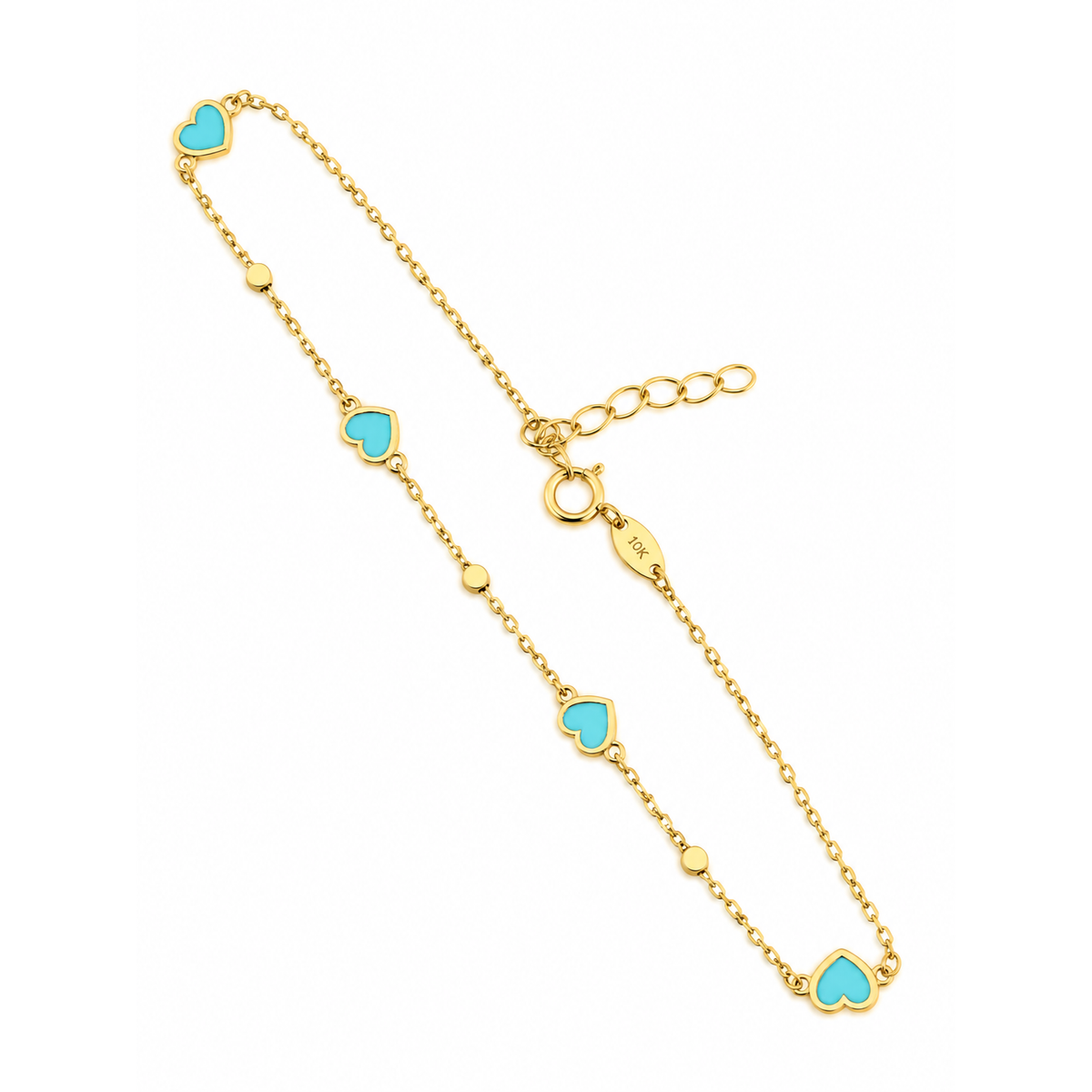 Brazalete de Dama Oro 14k con Corazones Turquesa