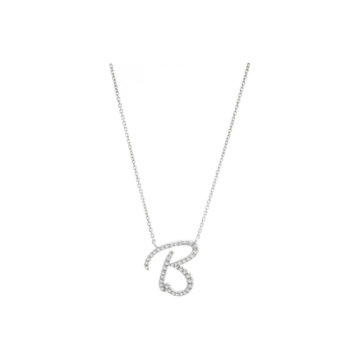 15mm Collar Oro Blanco 14k Inicial Pavé con Diamantes Naturales