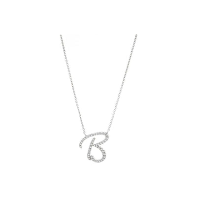 15mm Collar Oro Blanco 14k Inicial Pavé con Diamantes Naturales