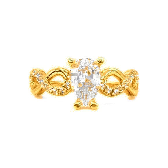 Anillo de Matrimonio para Dama Oro 14k Solitario Oval con Banda Infinity Trenzada