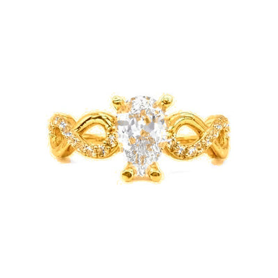 Anillo de Matrimonio para Dama Oro 14k Solitario Oval con Banda Infinity Trenzada