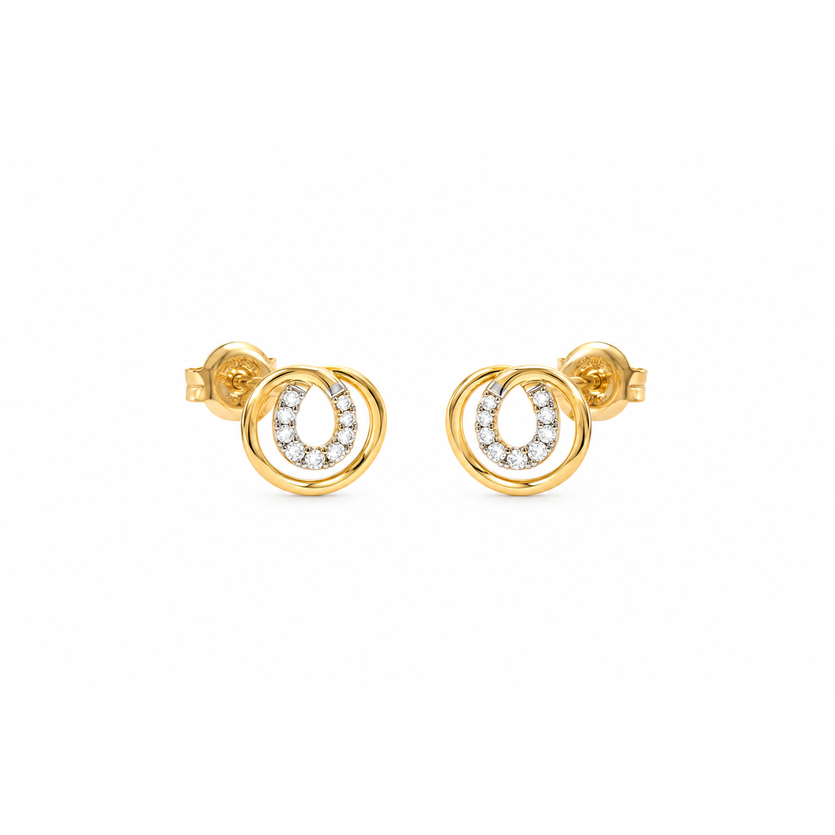 Aretes de Dama Oro 14k Doble Círculo con Diamantes Naturales