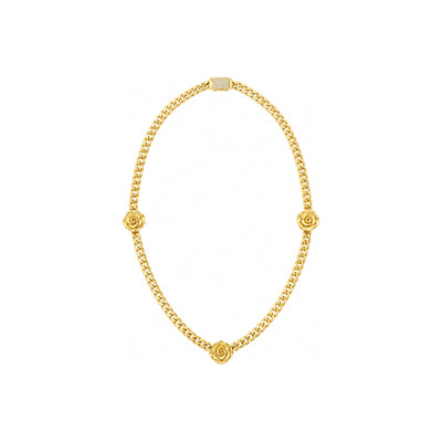 4mm Cadena Oro 10k Cubana con Rosas y Broche Pavé 16 Pulgadas