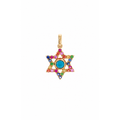 Dije Estrella de David Oro 14k Turquesa y Circonios Multicolor
