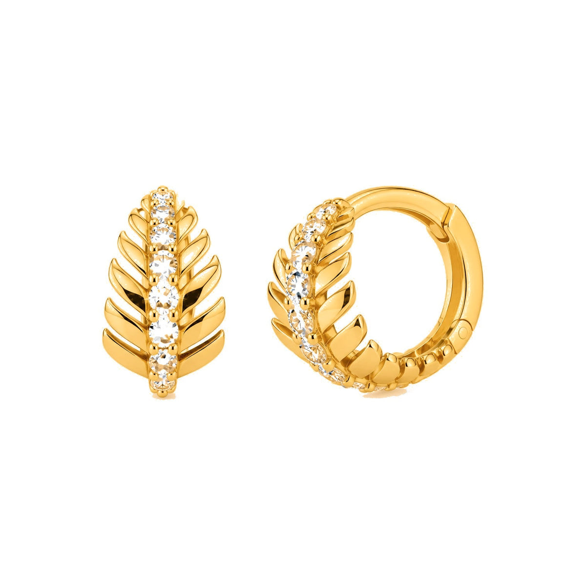 Aretes de Dama Oro 10k Huggie Espiga con Línea de Circonios