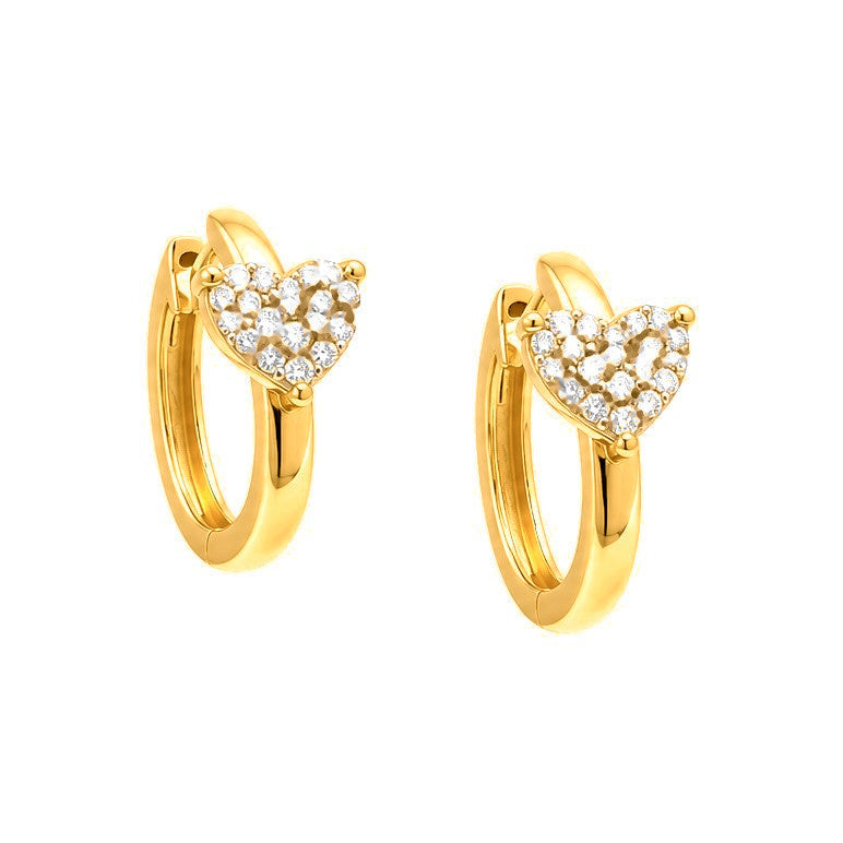 12mm Aretes de Dama Oro 14k Huggie con Corazón de Diamantes Naturales