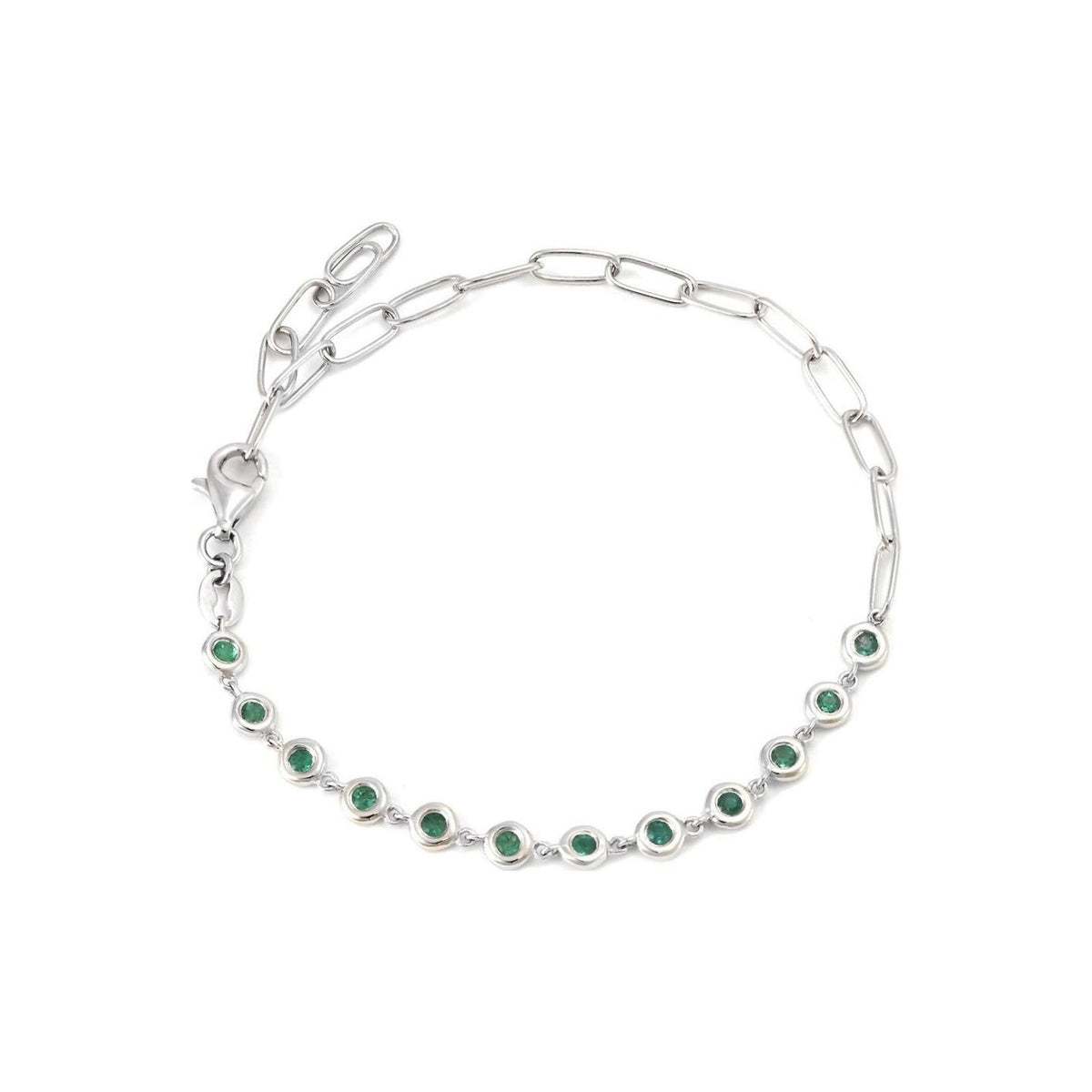 Brazalete de Dama Oro Blanco 14k Redondos con Esmeralda