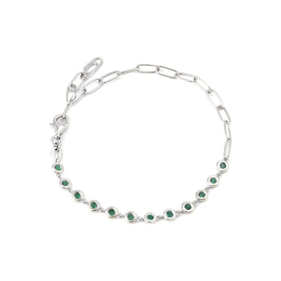 Brazalete de Dama Oro Blanco 14k Redondos con Esmeralda
