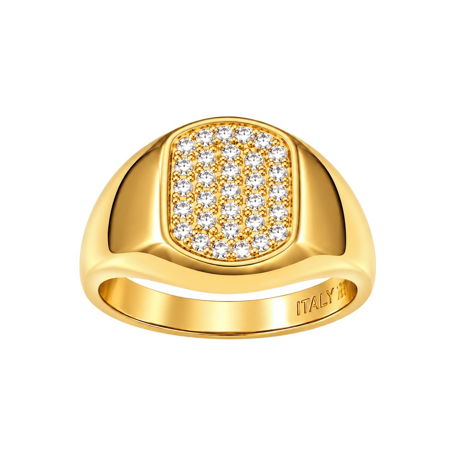 Anillo de Hombre Oro 14k Placa Rectangular Pavé