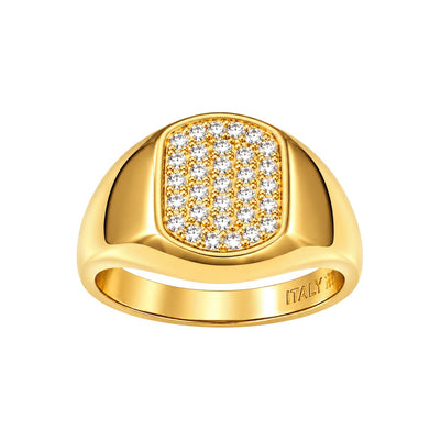 Anillo de Hombre Oro 14k Placa Rectangular Pavé