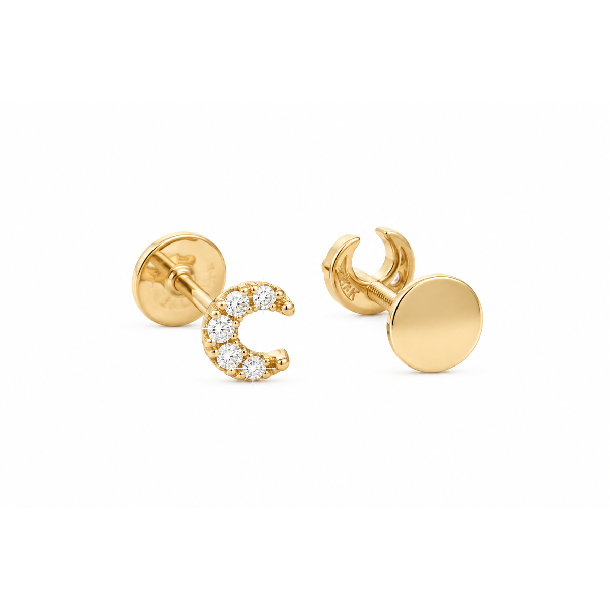 Piercing de Cartílago Oro 14k Luna Creciente con Diamantes Naturales