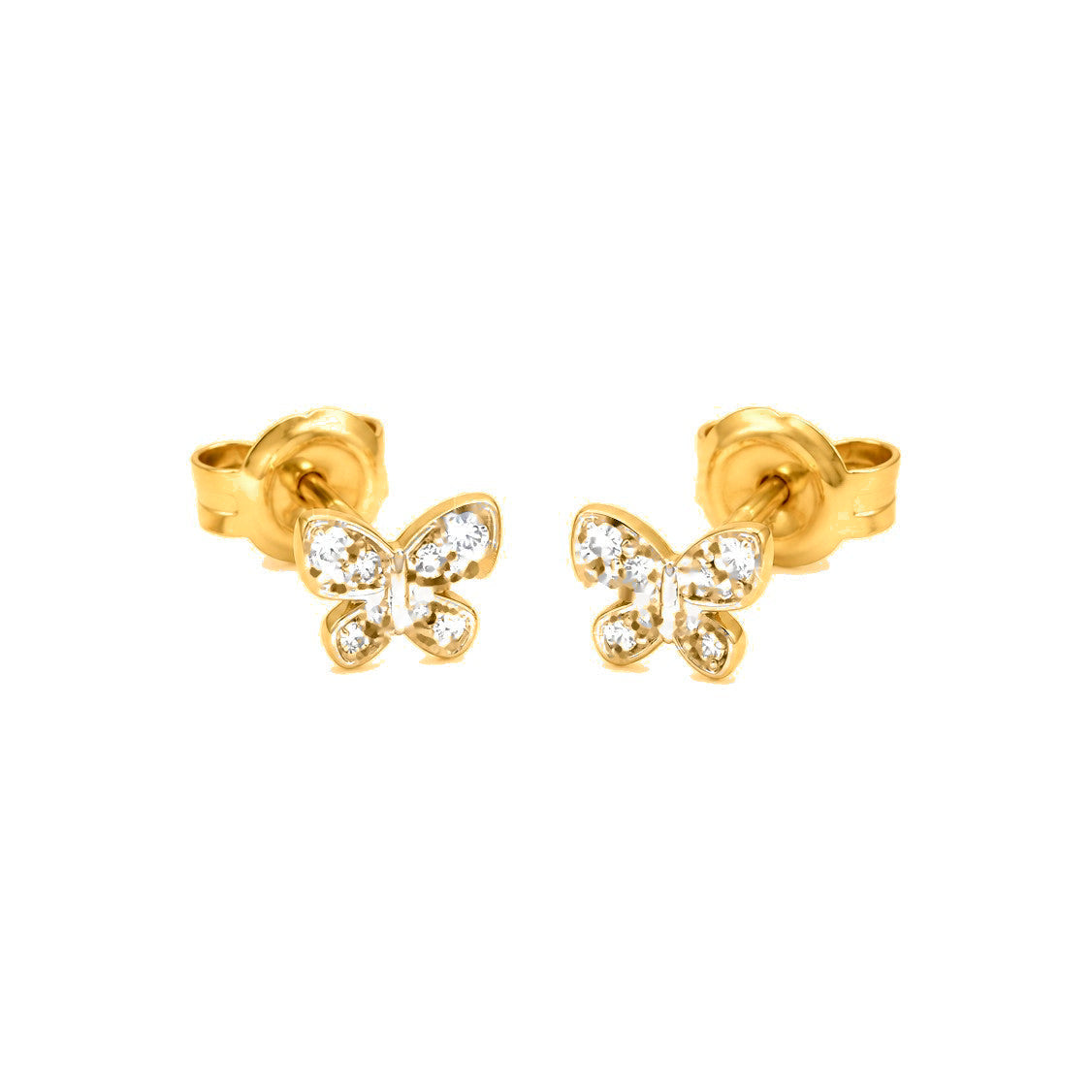 5x4mm Aretes de Dama Oro 14k Mariposa con Pavé de Diamantes Naturales