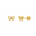 Aretes para Bebé Oro 14k Moño Calado con Circonio