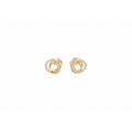 Aretes de Dama Oro 14k Triple Círculo Entrelazado con Diamantes Naturales