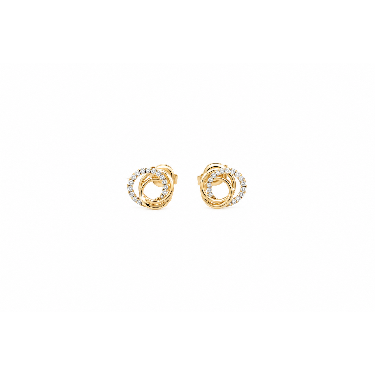 Aretes de Dama Oro 14k Triple Círculo Entrelazado con Diamantes Naturales