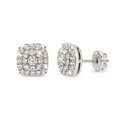 Aretes de Dama Oro Blanco 10k Cluster Cuadrado con Diamantes Naturales